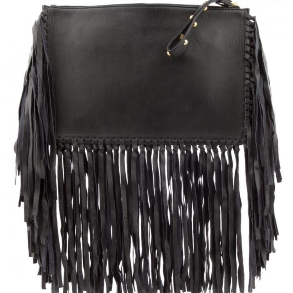 Karina Grimaldi fringe clutch-black